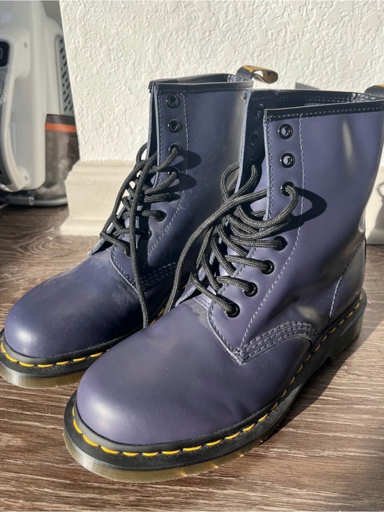 Dr. Martens Shoes - Indigo Lace-Up Dr. Martens with Yellow Stitching